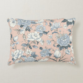Blå Peonies Persika Botanisk Vintage Blommig Prydnadskudde