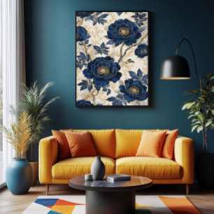 Blå Peonies Poster