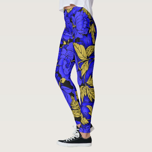 Blå Peonior Leggings (Vänster)