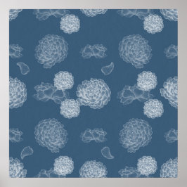 Blå Peony-blommönstret, sömlöst Poster