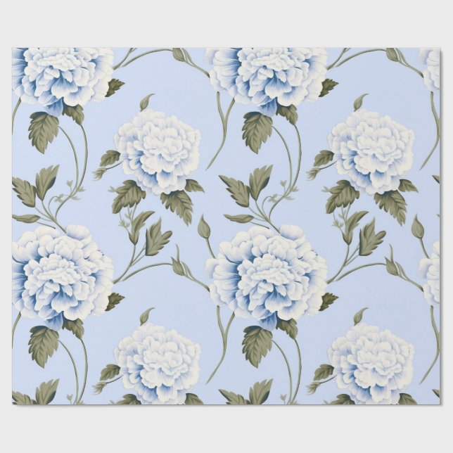 Blå Peony Blomsterträdgårdsfest Inpackningspapper Presentpapper (Platt)