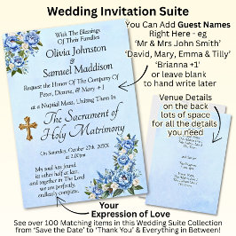 Blå Peony på Blå Bröllopsserie Inbjudan 