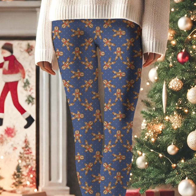 Blå Pepparkaksgubbe Polka - punktjul Leggings (Skapare uppladdad)
