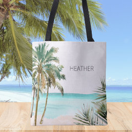 Blå persika av monogrammat Tropical Handflatan Trä Tygkasse