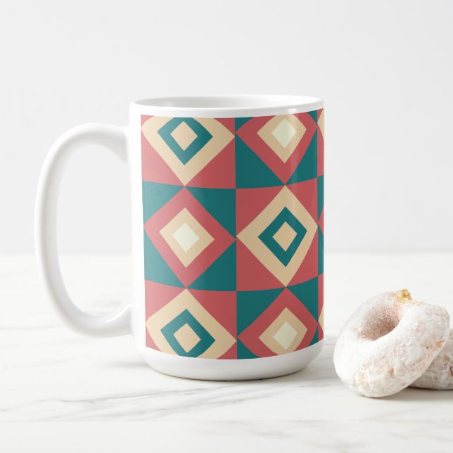 Blå Persika Diamant Geometrisk  Kaffemugg (Med munk)