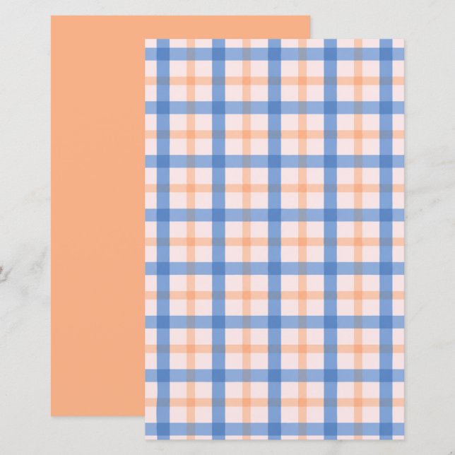 Blå & Persika Gingham Reversibelt Scrapbookmönster (Fram/baksida)