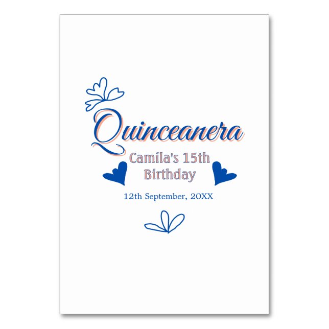 Blå persika quinceanera 15-årsdag Rustic mexica Bordsnummer (Framsidan)