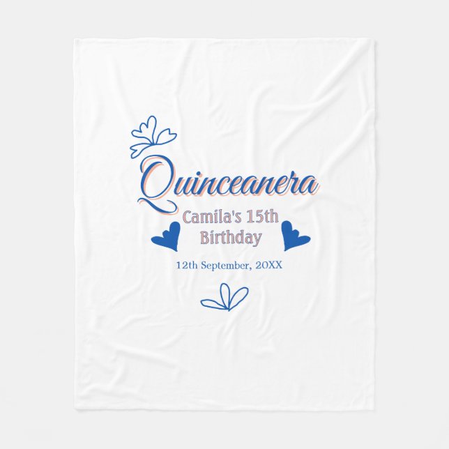 Blå persika quinceanera 15-årsdag Rustic mexica Fleecefilt (Framsidan)