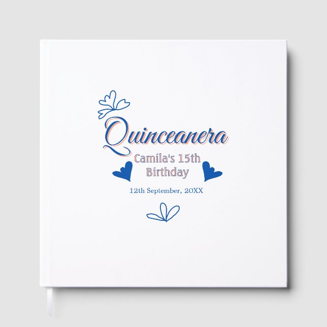 Blå persika quinceanera 15-årsdag Rustic mexica Gästböcker (Framsida)