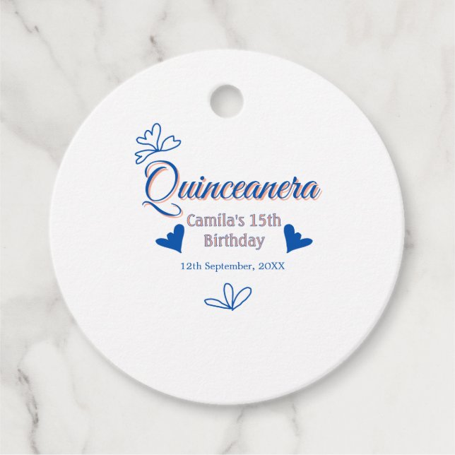 Blå persika quinceanera 15-årsdag Rustic mexica Gåvor Etiketter (Framsida)