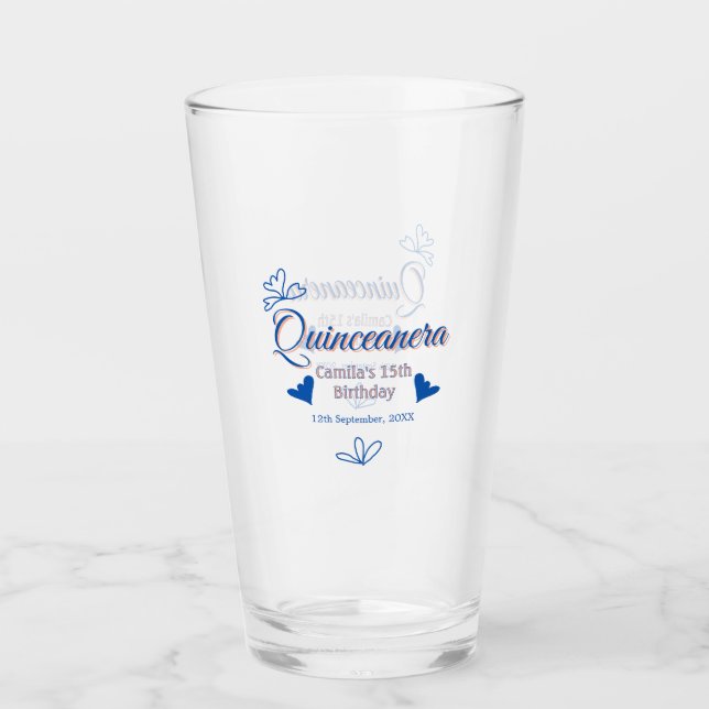 Blå persika quinceanera 15-årsdag Rustic mexica Glaskopp (Framsida)