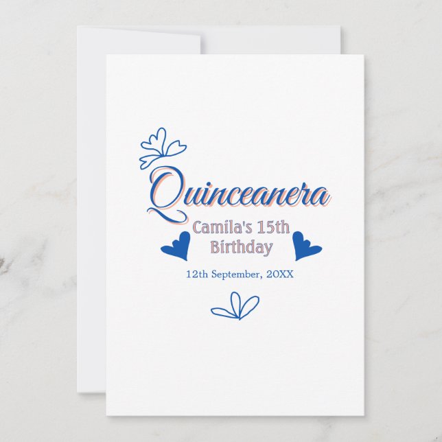 Blå persika quinceanera 15-årsdag Rustic mexica Inbjudningar (Framsida)