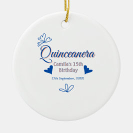 Blå persika quinceanera 15-årsdag Rustic mexica Julgransprydnad Keramik