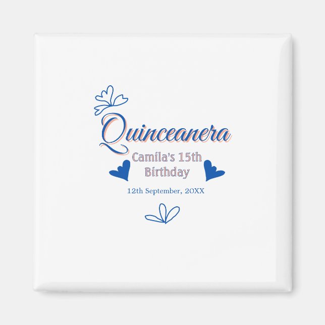 Blå persika quinceanera 15-årsdag Rustic mexica Magnet (Framsidan)