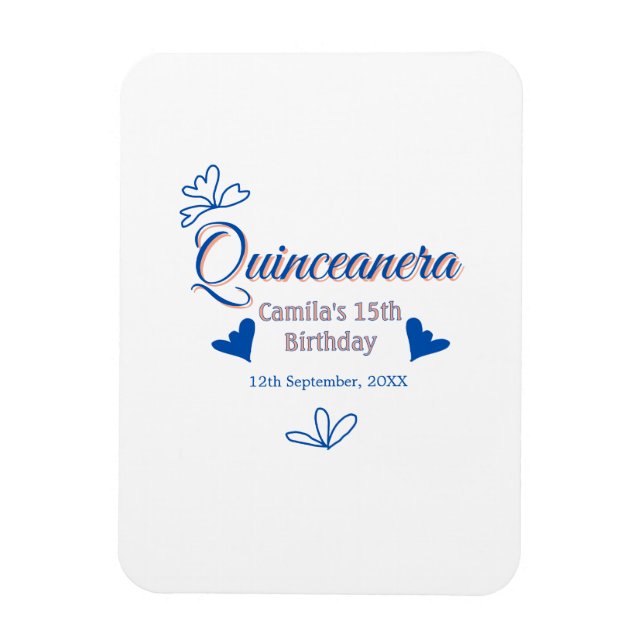 Blå persika quinceanera 15-årsdag Rustic mexica Magnet (Vertikal)