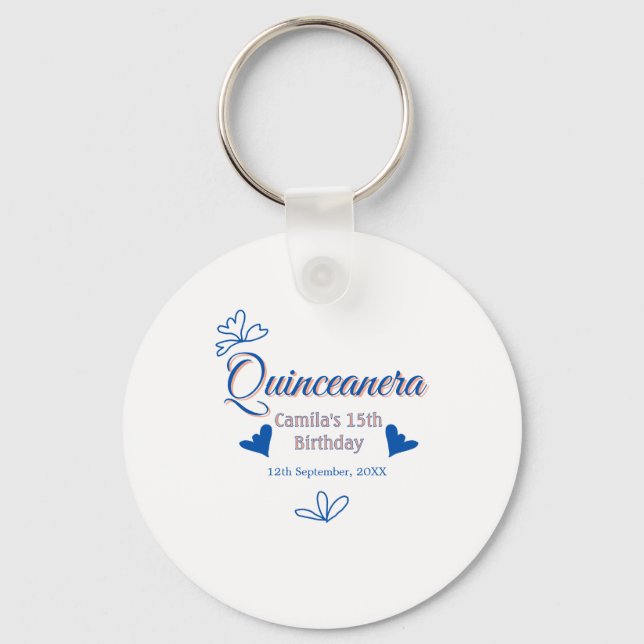 Blå persika quinceanera 15-årsdag Rustic mexica Nyckelring (Framsida)