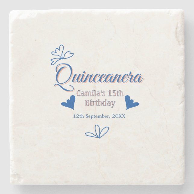 Blå persika quinceanera 15-årsdag Rustic mexica Stenunderlägg (Framsidan)