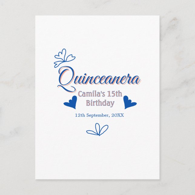 Blå persika quinceanera 15-årsdag rustik mexica vykort (Framsida)