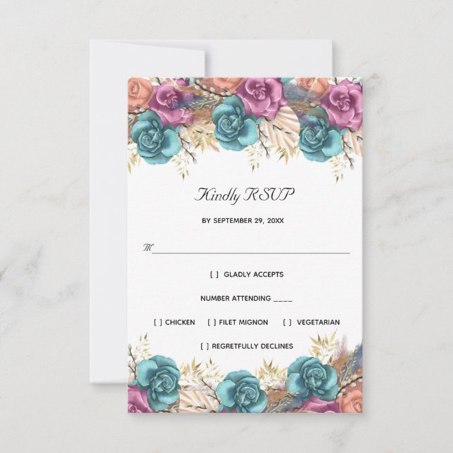 Blå Persika Ros Blommig Formell Elegant Bröllop  OSA Kort (Framsida)
