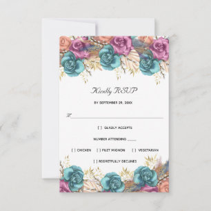 Blå Persika Ros Blommig Formell Elegant Bröllop  OSA Kort