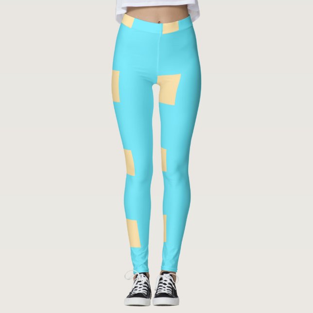 Blå persika rutigt mönster enkel retro rustik eleg leggings (Framsida)
