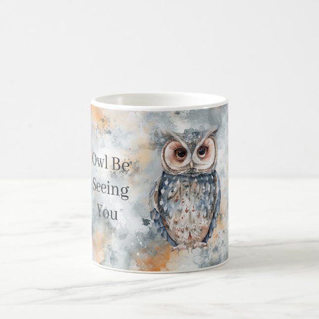 Blå Persika Ugglan Kommer Att Se Dig Kaffemugg (Center)