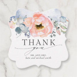 Blå persikoblommor, blått Bröllop, Tack Gåvor Etiketter