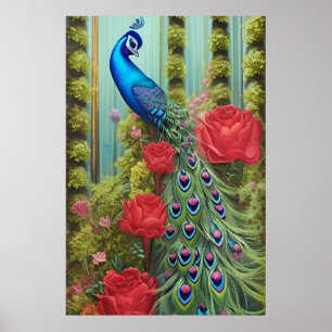 Blå persikor i Ro och Fern Garden Poster