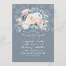 Blå persikor och Rosa Blommigt Elegant bröllop