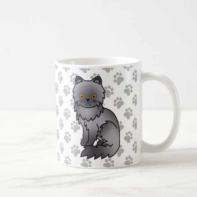 Blå persisk söt seriekatillustration kaffemugg (Höger)