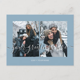 Blå Personlig 2 foton Universal Hälsning Vykort