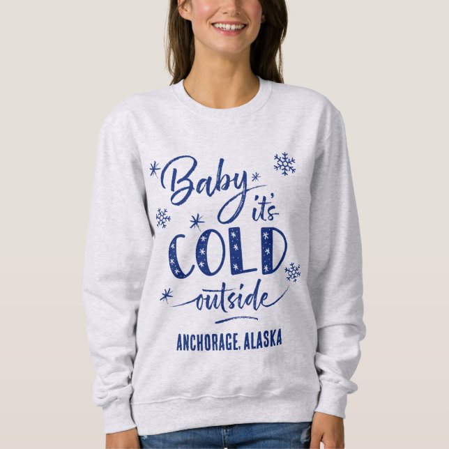 Blå Personlig Baby Det är Kall utanför Helgdag T Shirt (Framsida)