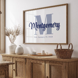 Blå personlig familjenamnsposter bröllopsgåva idé poster