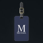 Blå Personlig Monogram och Namn Bagagebricka<br><div class="desc">Personlig Monogram och Namn Gifthas personlig monogram och namn i vitt klassiskt serif font stil på marinblå bakgrund.

Perfekt som helgdag,  fars dag-gåva,  familjeåterförening,  tack för marskalkar och gåva vid särskilda tillfällen.</div>