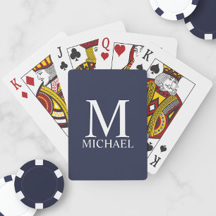 Blå Personlig Monogram och Namn Casinokort