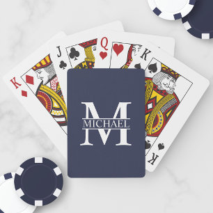 Blå Personlig Monogram och Namn Casinokort