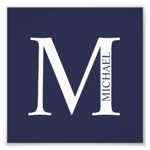 Blå Personlig Monogram och Namn Fototryck