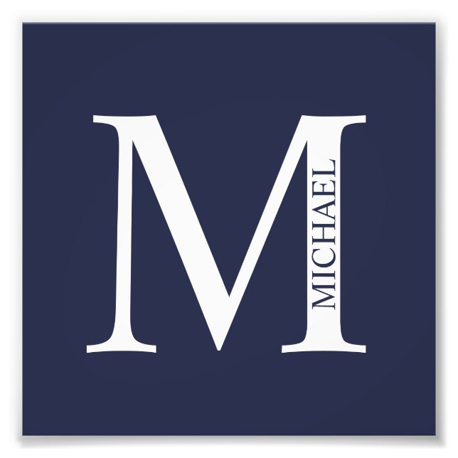 Blå Personlig Monogram och Namn Fototryck (Framsidan)