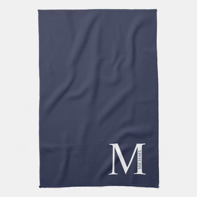 Blå Personlig Monogram och Namn Kökshandduk (Vertikal)