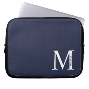 Blå Personlig Monogram och Namn Laptop Fodral