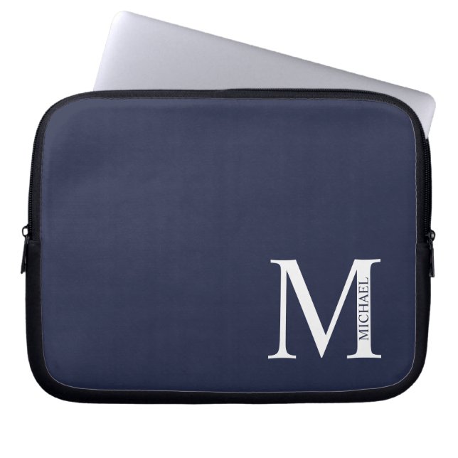 Blå Personlig Monogram och Namn Laptop Fodral (Framsidan)