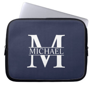 Blå Personlig Monogram och Namn Laptop Fodral