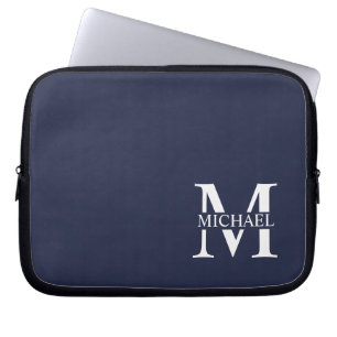 Blå Personlig Monogram och Namn Laptop Fodral