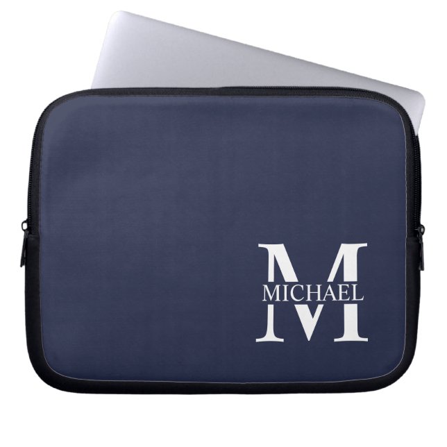 Blå Personlig Monogram och Namn Laptop Fodral (Framsidan)