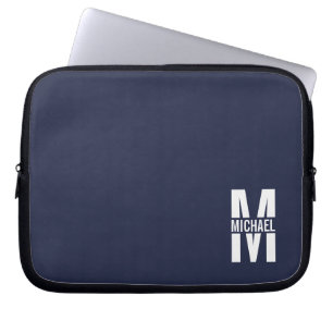 Blå Personlig Monogram och Namn Laptop Fodral