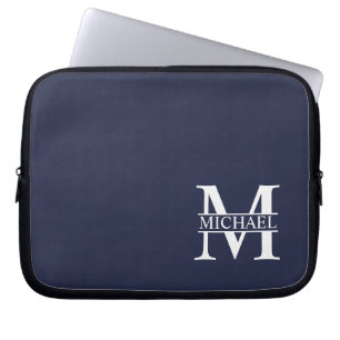 Blå Personlig Monogram och Namn Laptop Fodral