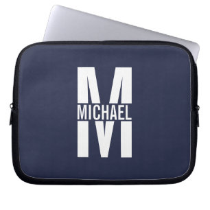 Blå Personlig Monogram och Namn Laptop Fodral