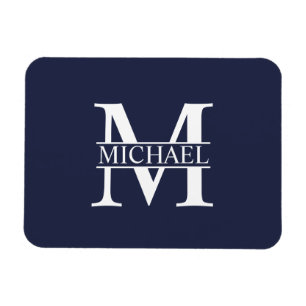 Blå Personlig Monogram och Namn Magnet