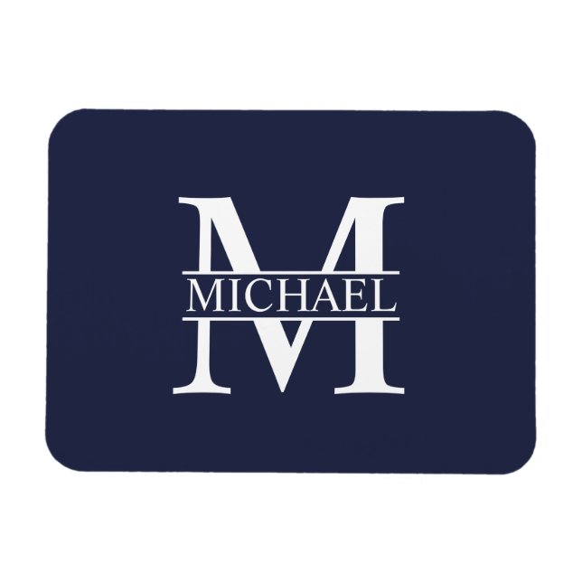 Blå Personlig Monogram och Namn Magnet (Horisontell)