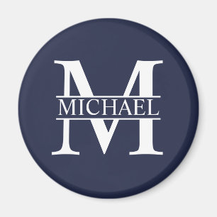 Blå Personlig Monogram och Namn Magnet